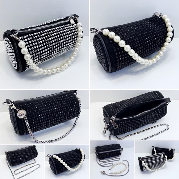 Rhinestones Decorated Round Cylinder Shape Bag - Picture 1 of 3